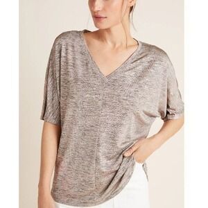 Anthropologie Gray V-Neck Metallic Top